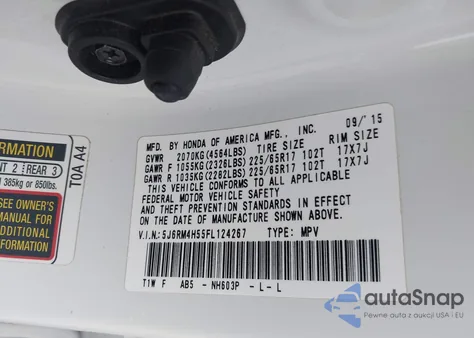 2015 Honda Cr-V Ex from USA, damaged, VIN 5J6RM4H55FL124267